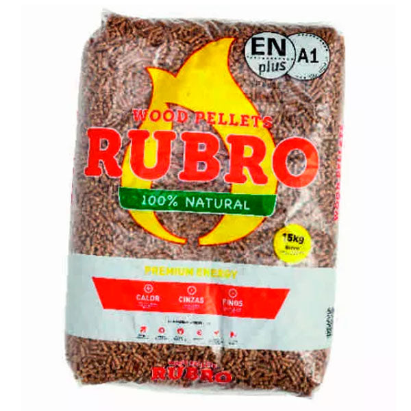 Rubro Pellets Certificados EN Plus A1 – 15 Kg em palete com 65 sacos